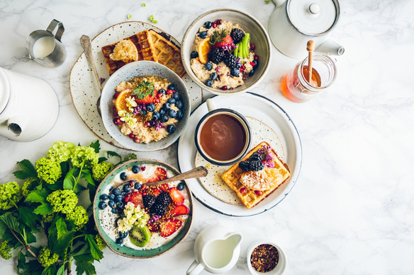 Flat Lay of Delicious Breakfast with Berries